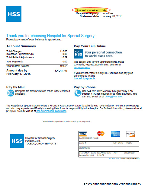 HSS Hospital Bill example