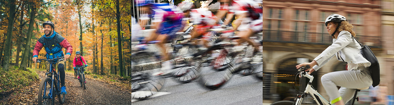 3 photos of cyclists
