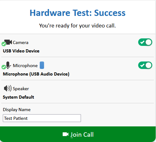 Hardware test screenshot