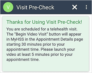 Visit precheck success screenshot