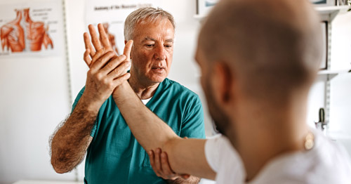 A physical exam of the forearm and elbow.