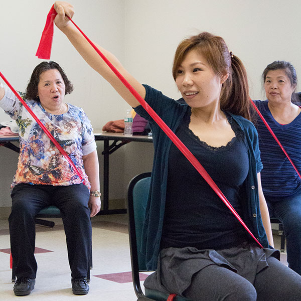 Woman using a workout band