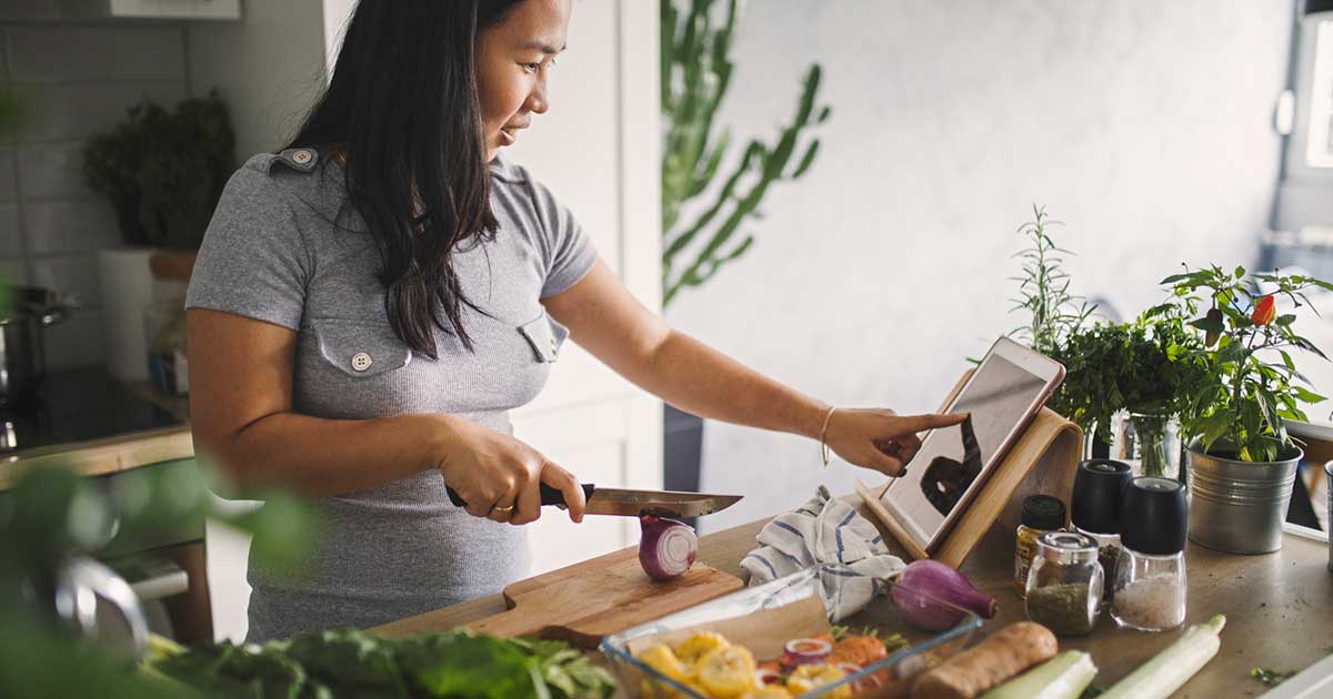 A woman cooking.